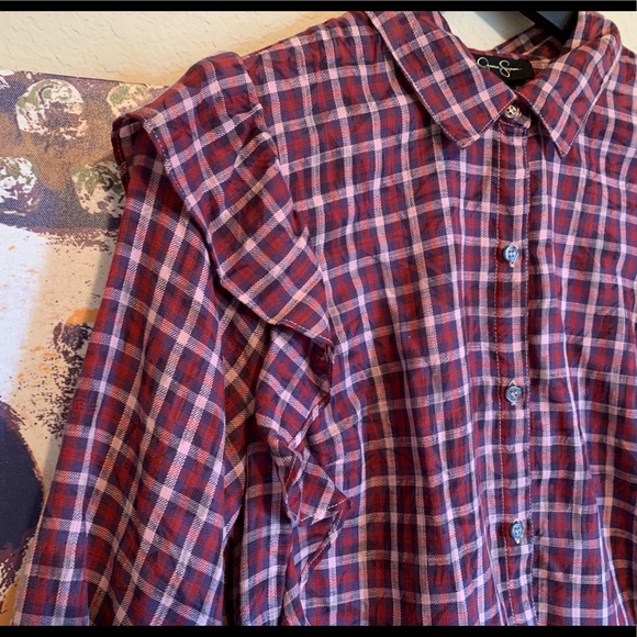 NWT Jessica Simpson Dylan’s Plaid Sadie Blouse M - Picture 2 of 12